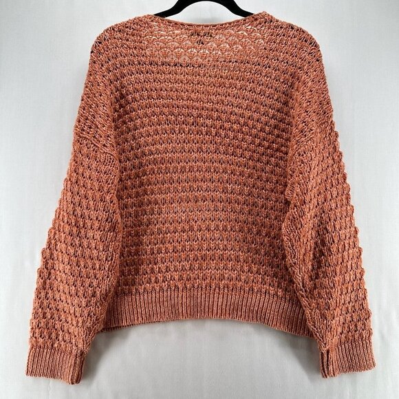 Dip Sweater Women Sz L V Neck Pullover Open Crochet Long Sleeve Preppy Sandstone - Picture 2 of 12